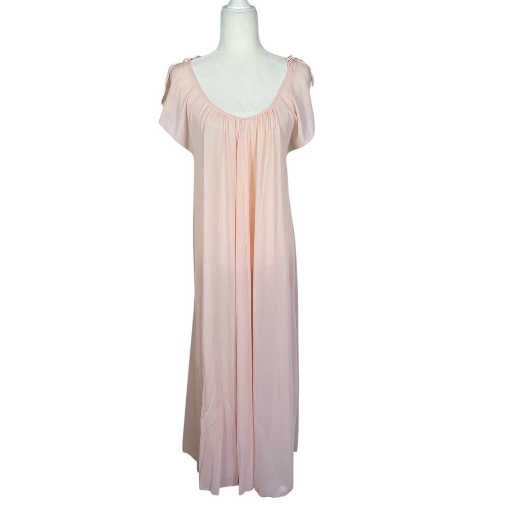 Vtg Blanche by Ralph Montenero Peach Nylon Full Length Gown Negligée Sheer Sz P